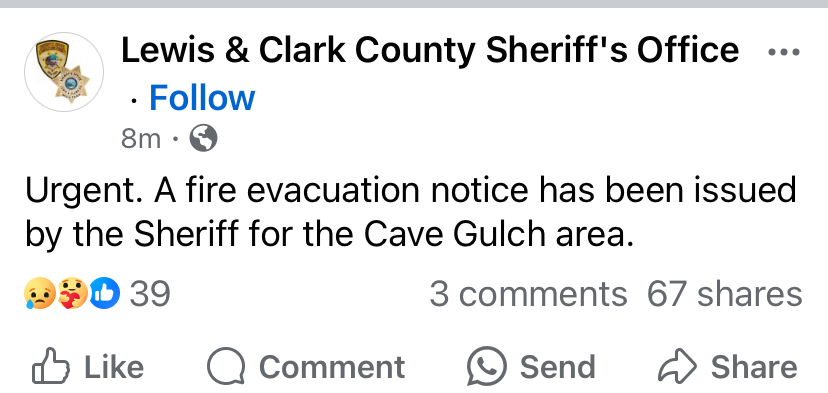 Evacuations issued for Cave Gulch due to wildfire