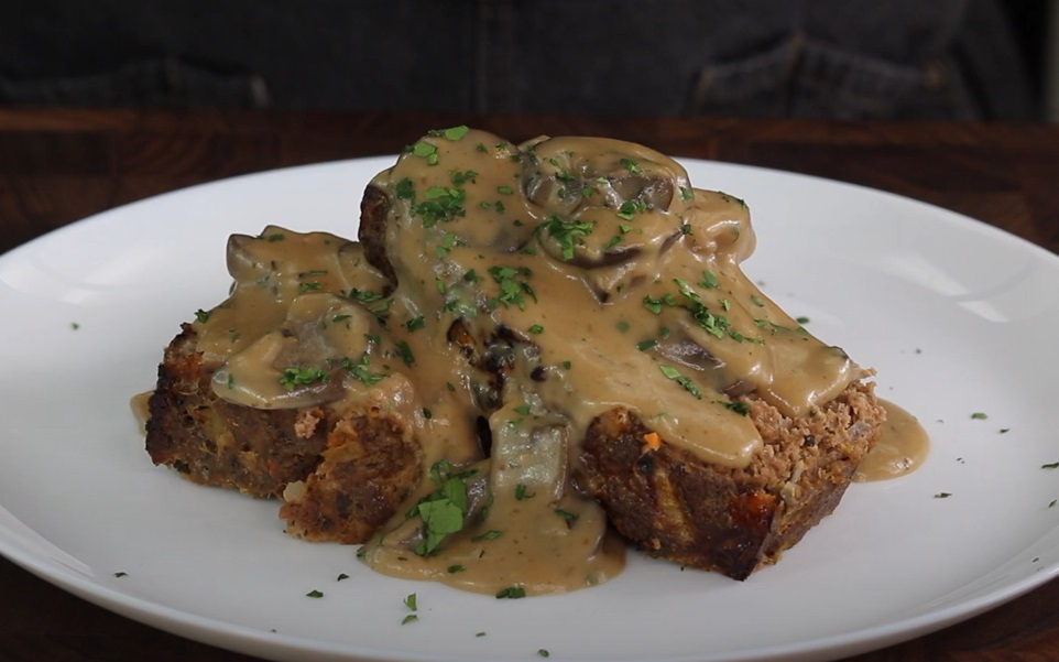 Bison Meatloaf with Creamy Mushroom Gravy Recipe