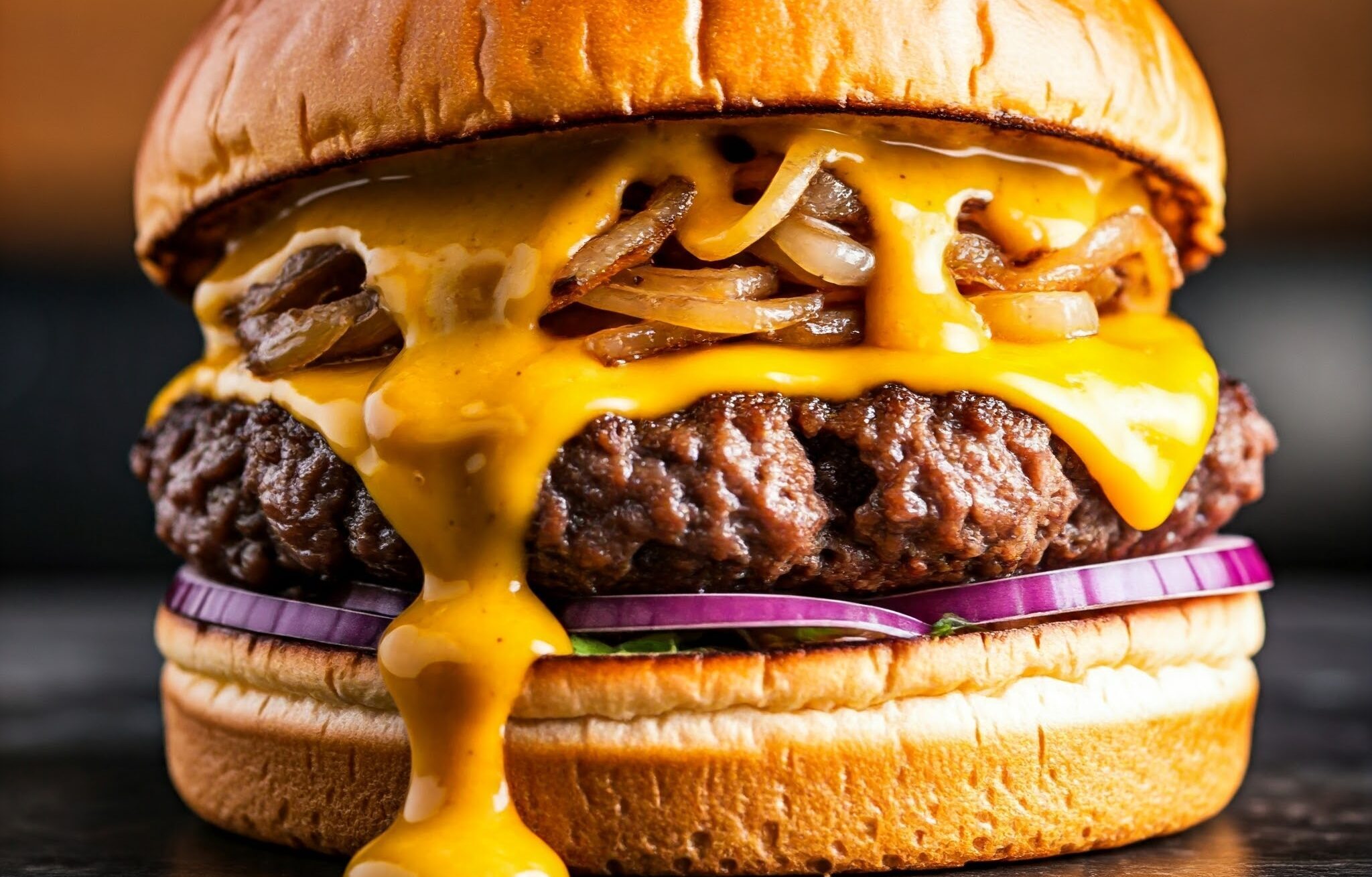 Homemade Carolina Gold BBQ Sauce-Topped Cheddar Cheese Venison Burgers