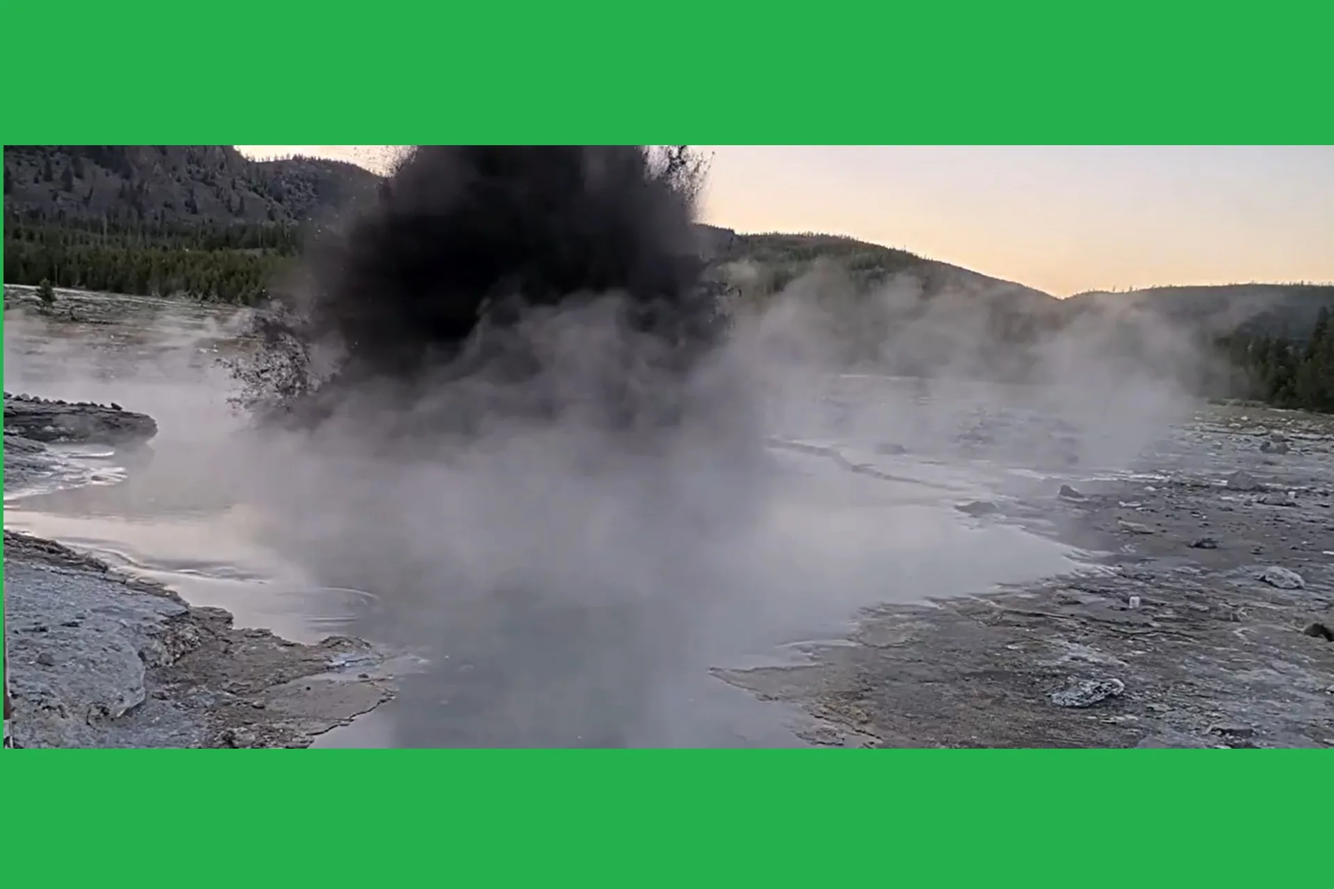 Black Diamond Pool in Yellowstone National Park erupts again