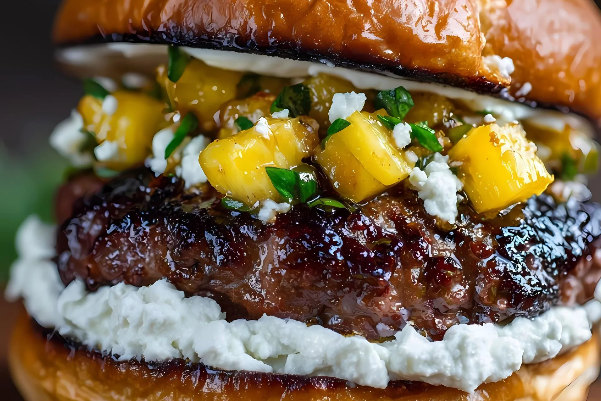 Charred Venison Smash Burgers With Pineapple Jalapeño Relish and Whipped Goat Cheese